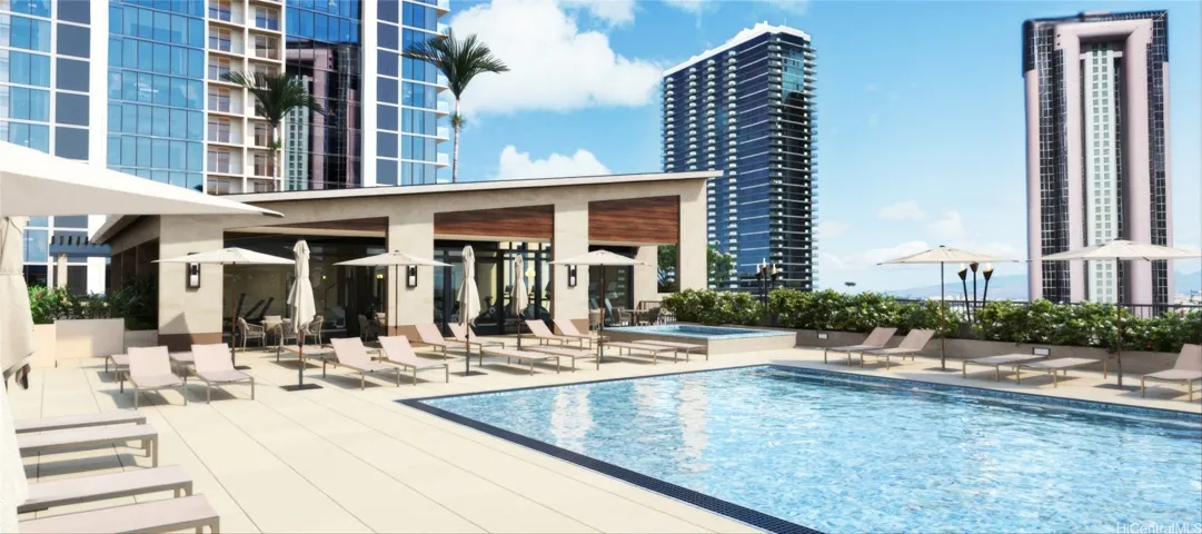 Amenities Deck with the Gym in the background-Enhanced Photo