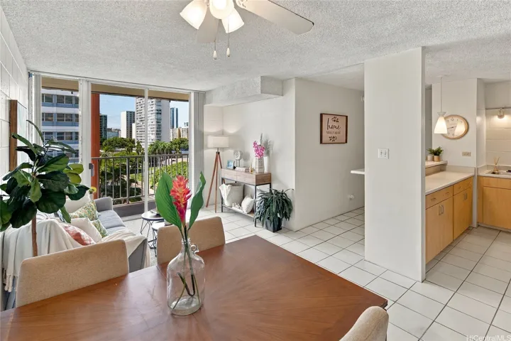 Open living and dining space.