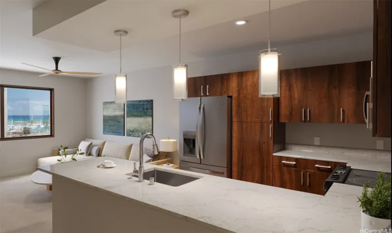 Peninsula Quartz Countertops- (Enhanced Photo)