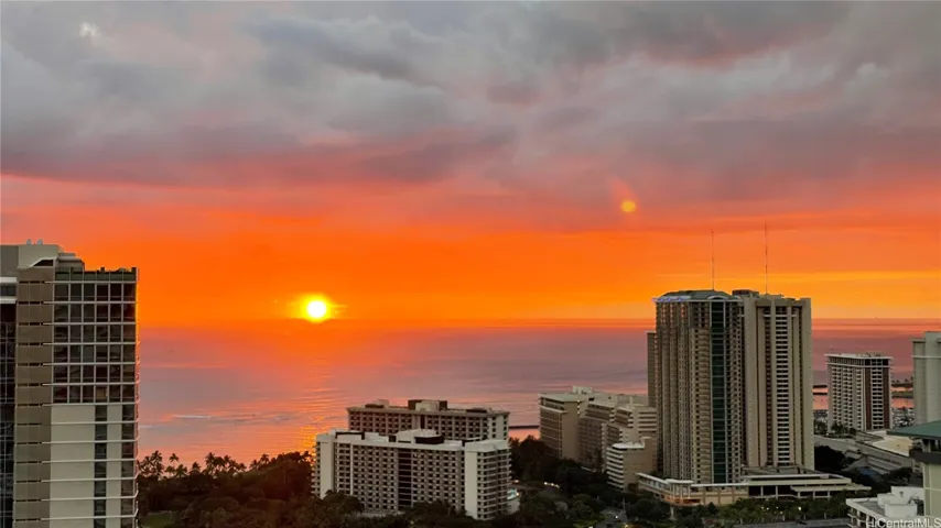Sunset from stair case window