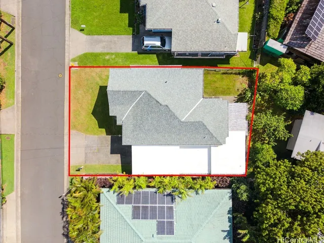 Overhead view of the property and lot.