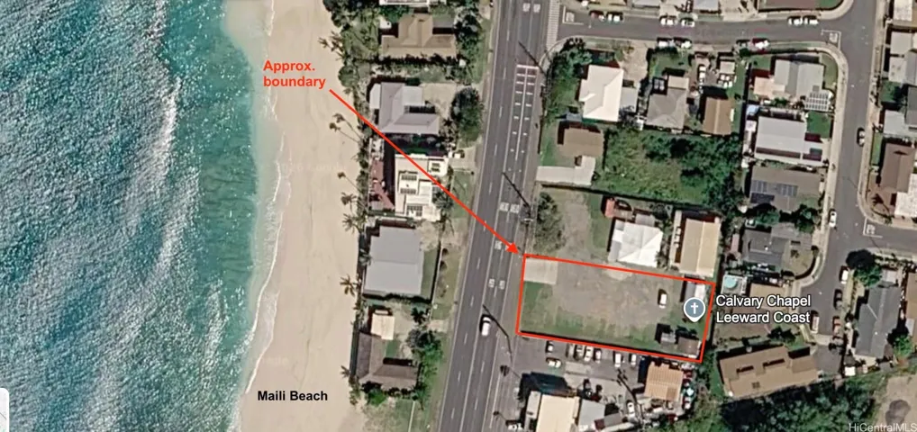Google map with approx. boundary line of the property.   Close approximity to Maili Beach.