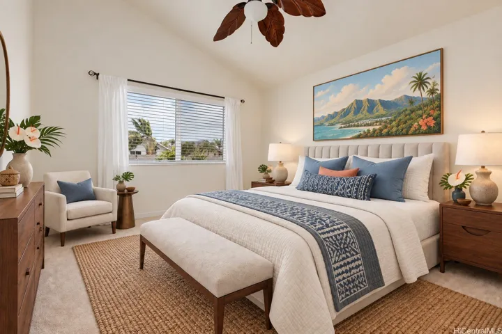 Virtually staged primary bedroom