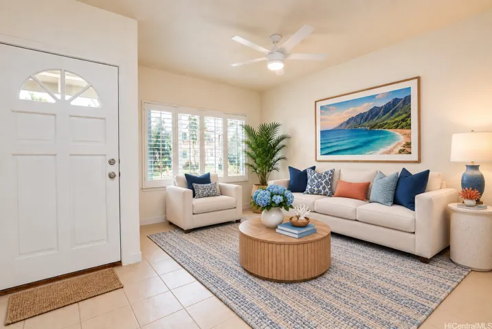 Virtually staged living room as you walk through the front door.