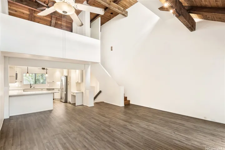 Great room and kitchen without staging
