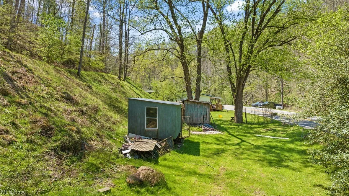 View of yard with a storage shed