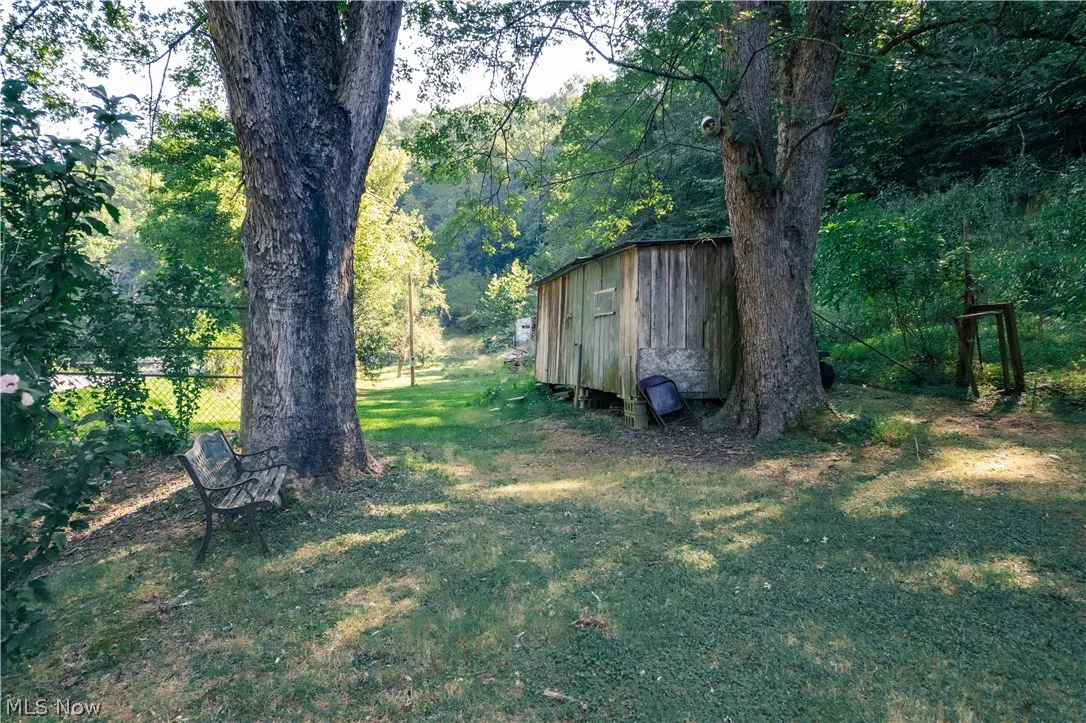 View of yard with a storage shed
