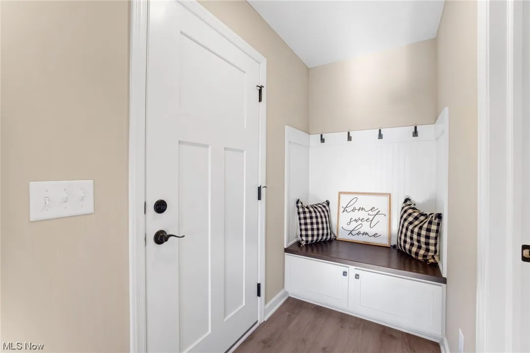 Mudroom with light hardwood floors
