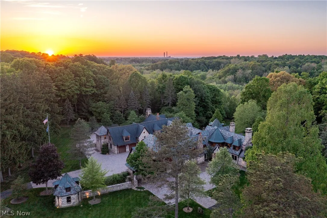 View of aerial view at dusk