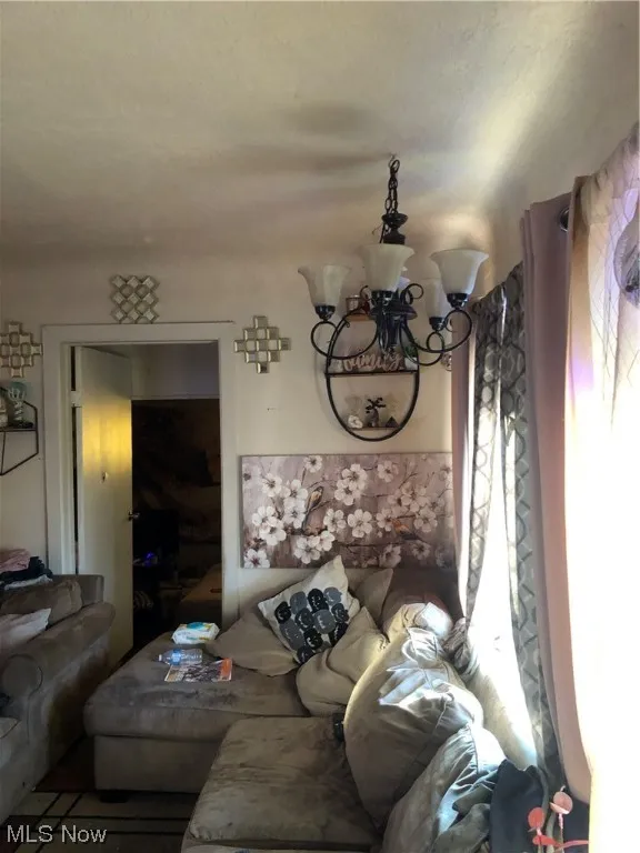 Living room with a chandelier