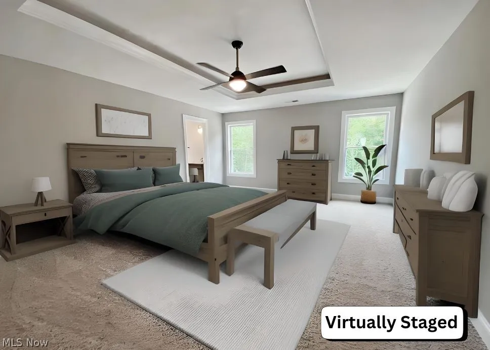 Master Bedroom w/tray ceiling & ceiling fan