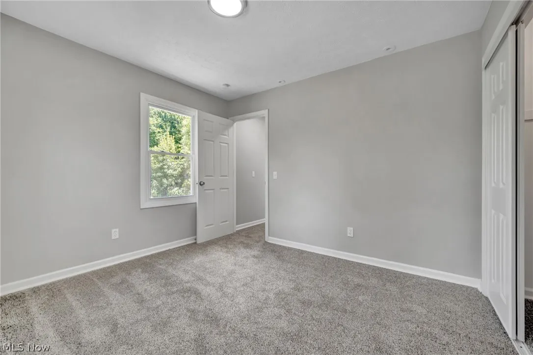 Unfurnished bedroom featuring carpet flooring and a closet