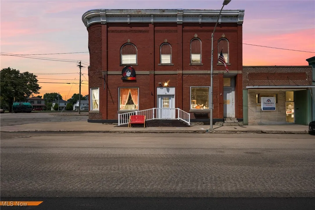 View of outdoor building at dusk