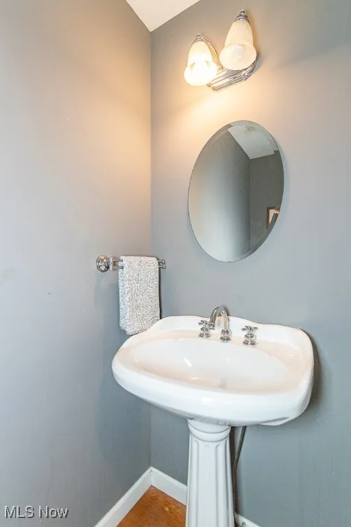 Bathroom with hardwood / wood-style floors and sink