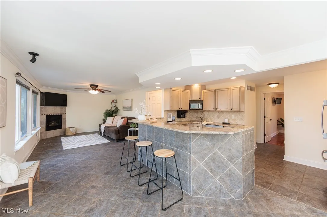 open concept with panoramic water views
