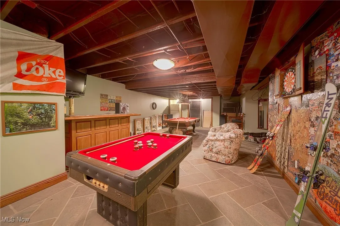 Rec room with light tile floors and billiards