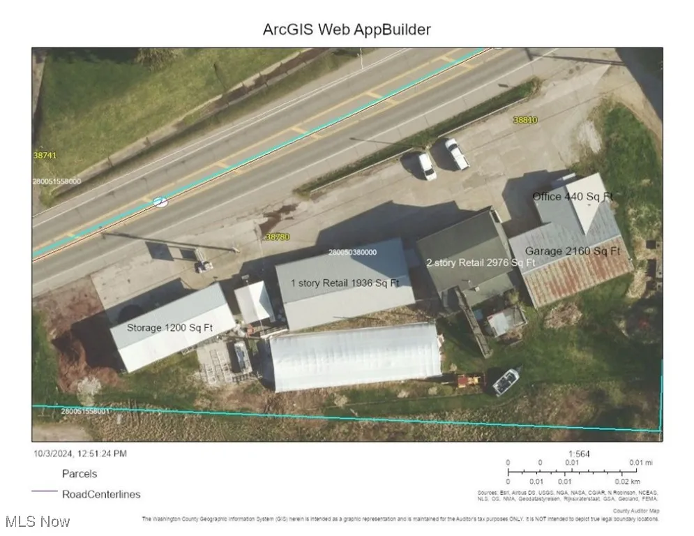 Overhead satelite view with square footage approx on each building