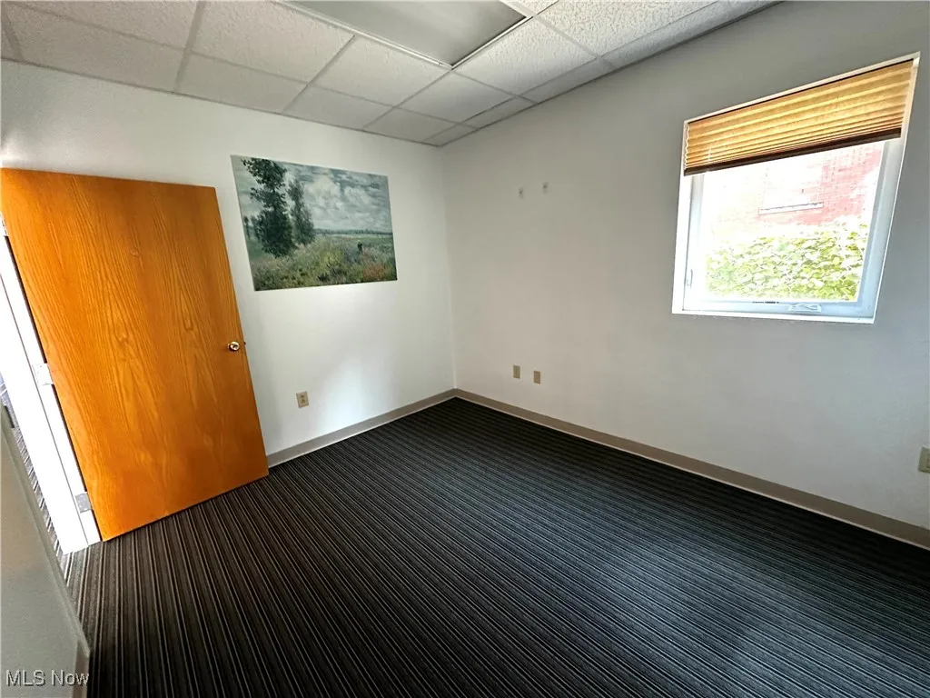 Carpeted empty room with a paneled ceiling