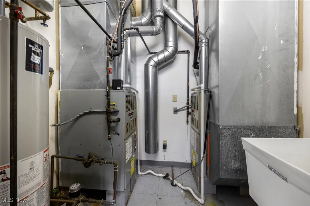 Utilities with gas water heater and heating unit