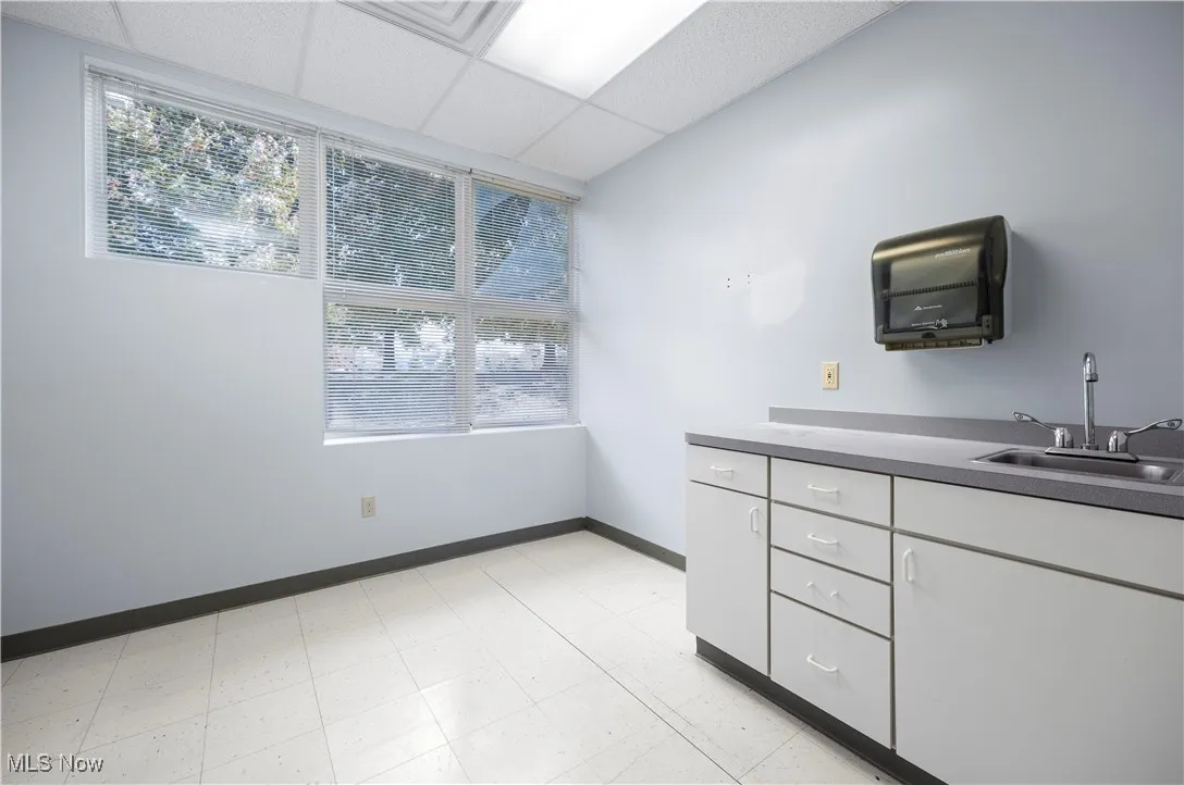 Kitchen with a wealth of natural light, a paneled ceiling, and sink