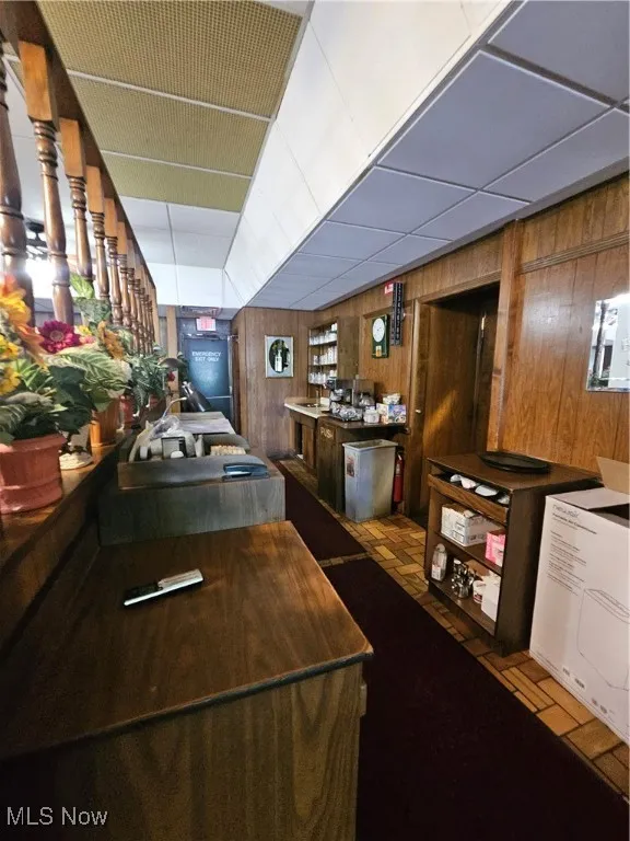 Bar with parquet floors and wooden walls