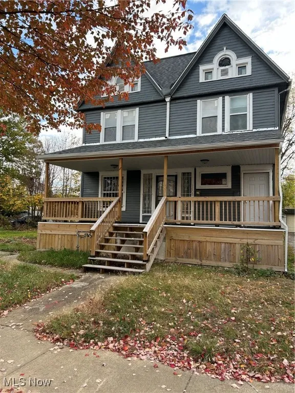 View of front of property featuring covered porch