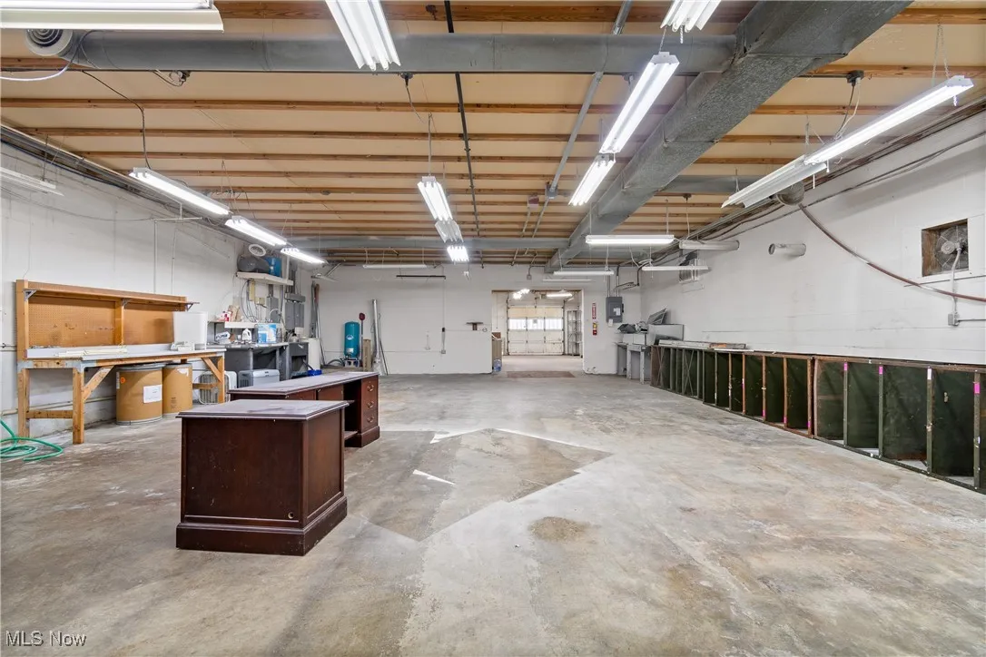 Basement with a workshop area