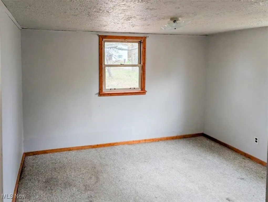 Unfurnished room with carpet and a textured ceiling