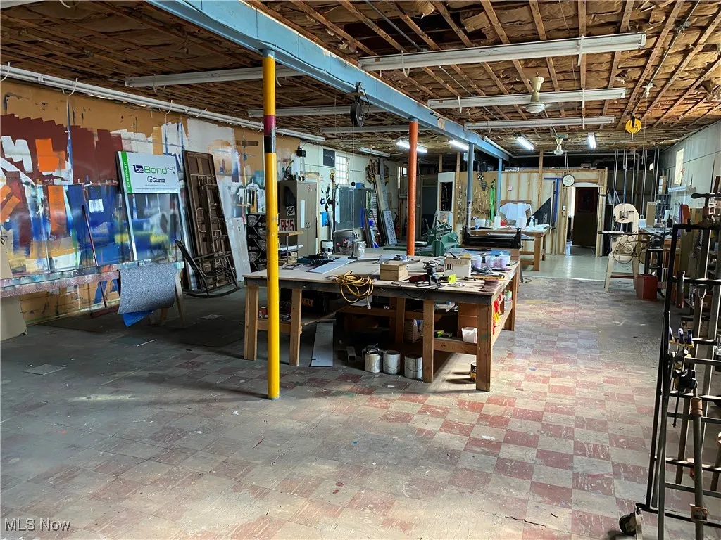 Basement featuring a workshop area