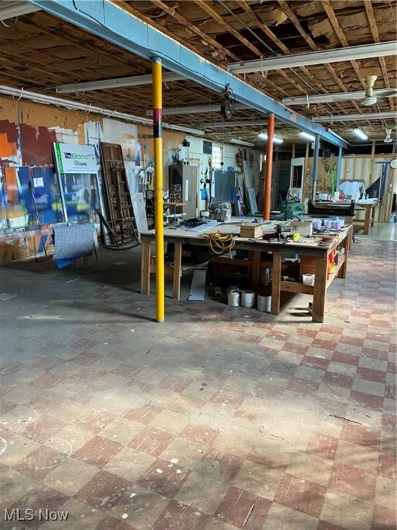 Garage with a workshop area