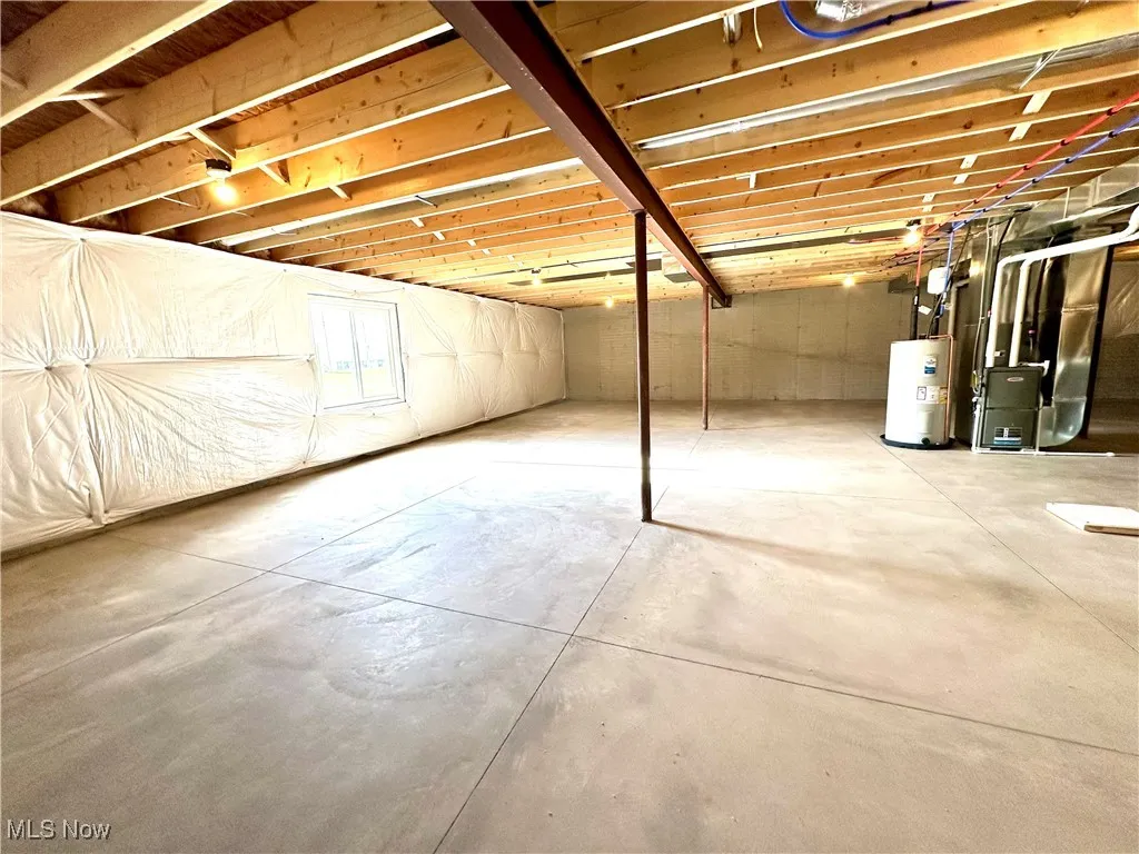 Basement with heating unit and water heater