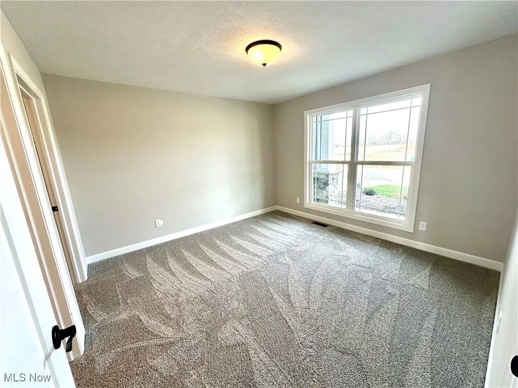 Carpeted spare room with a textured ceiling