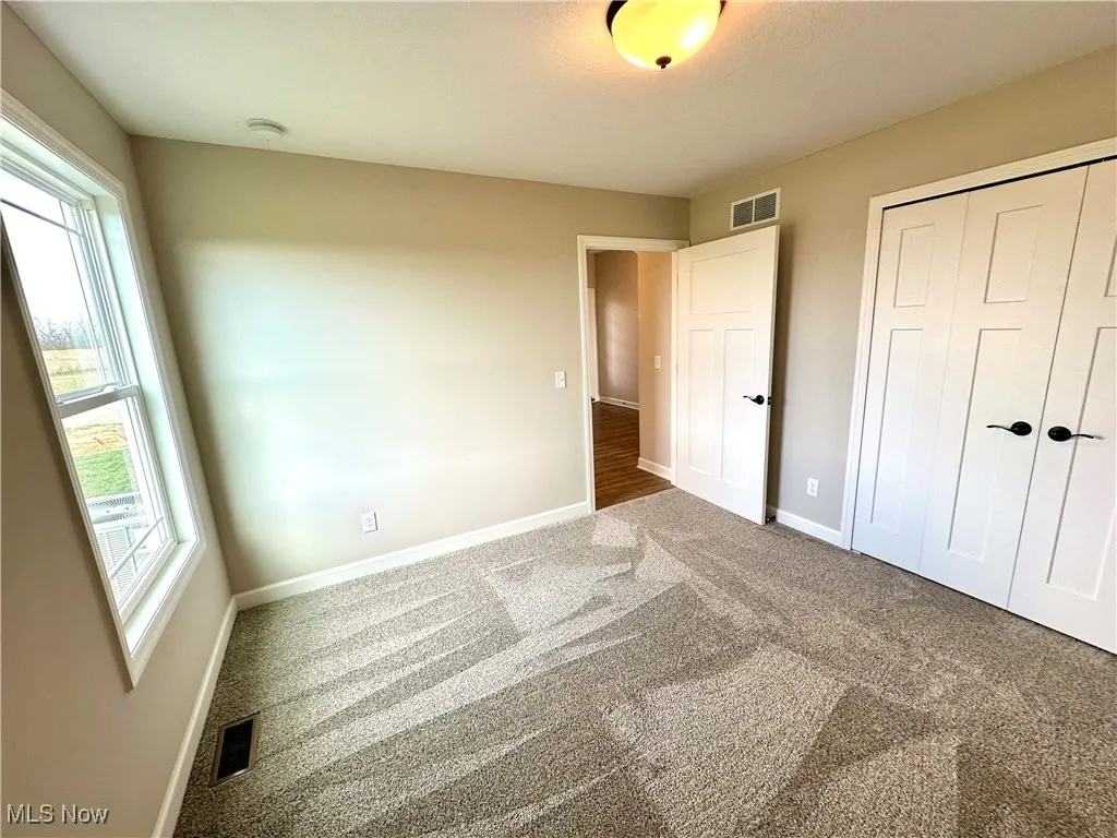 Unfurnished bedroom featuring carpet flooring and a closet