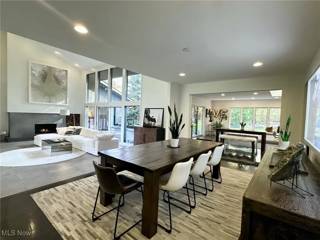 Dining area with light wood-type flooring