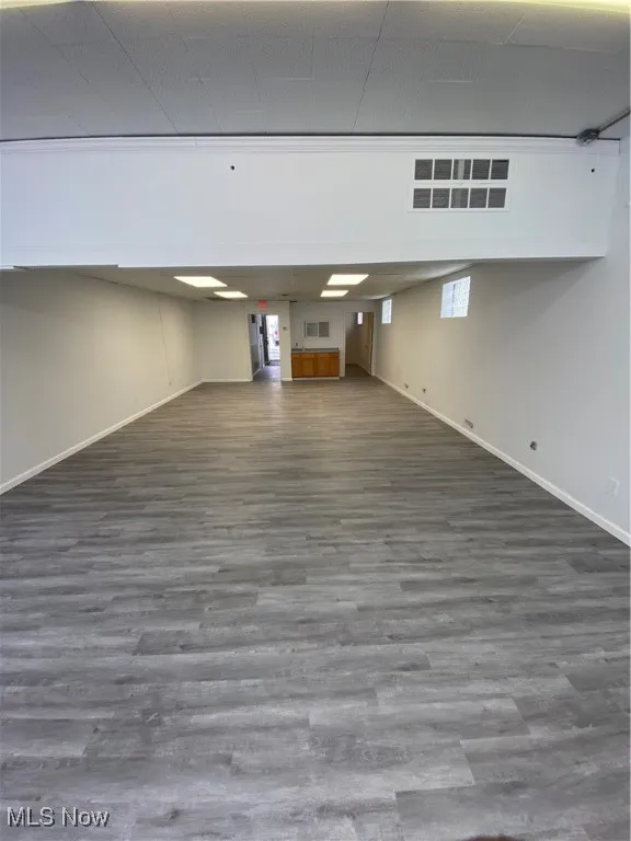 Basement featuring dark hardwood / wood-style flooring