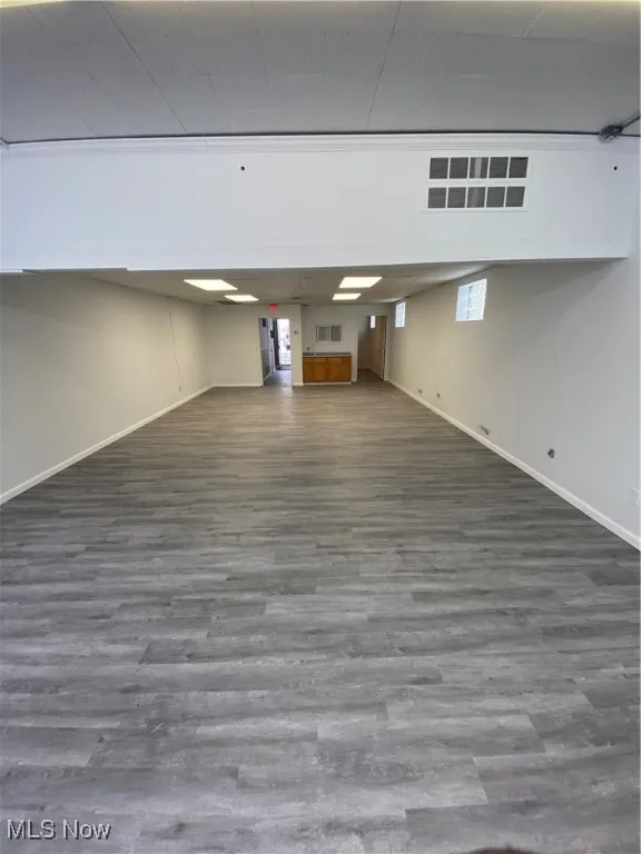 Basement featuring dark hardwood / wood-style floors