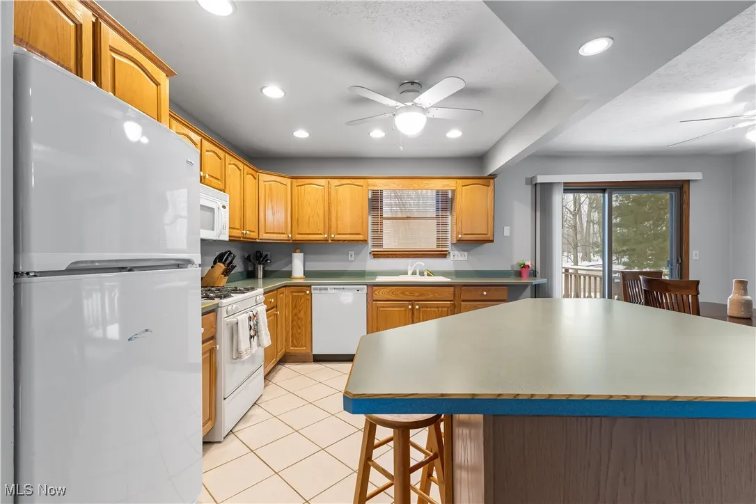 Breakfast island, plenty of cabinetry and counter space.