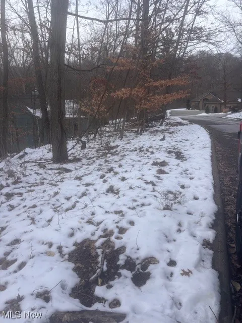 View of yard layered in snow
