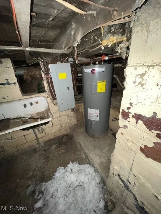 Utility room with electric panel and water heater
