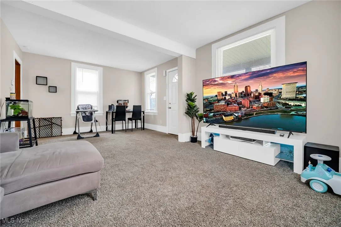 Living room featuring baseboards and carpet floors