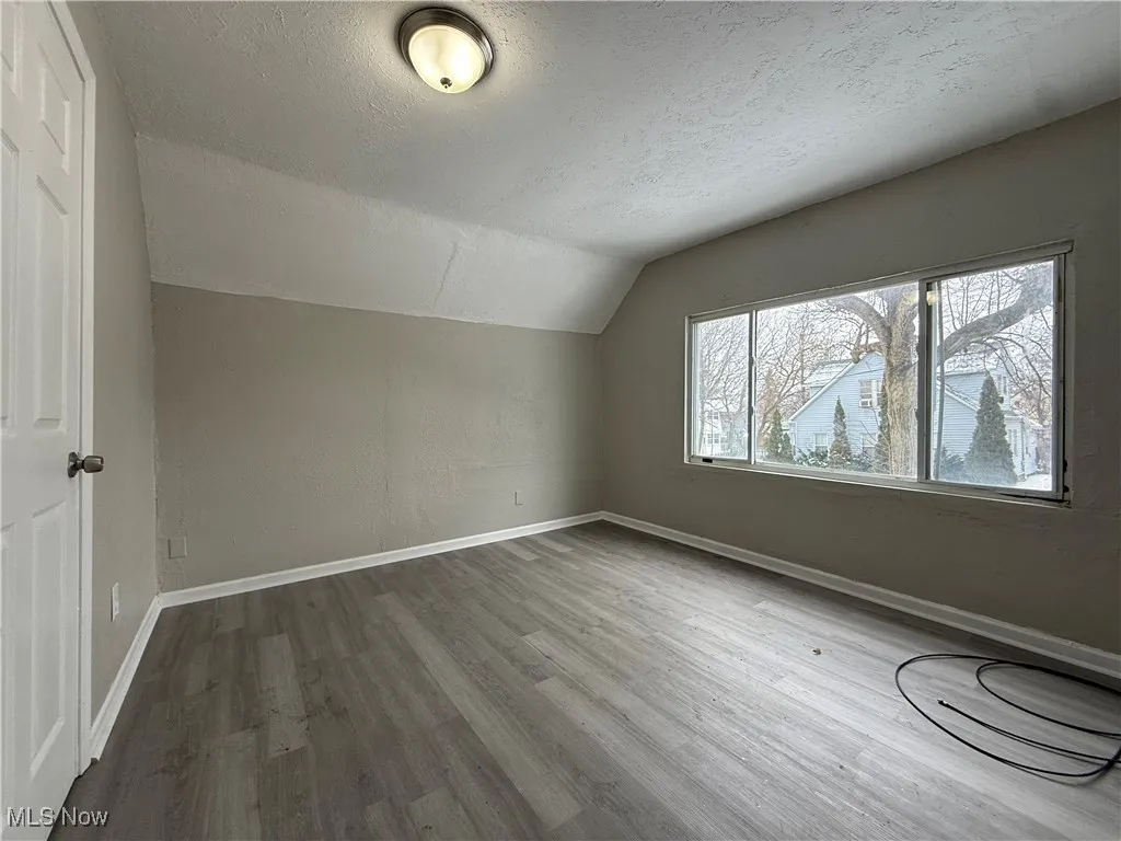 Bonus room featuring vaulted ceiling, hardwood / wood-style floors, and a textured ceiling