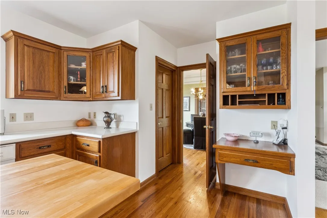 Kitchen has hardwood floors