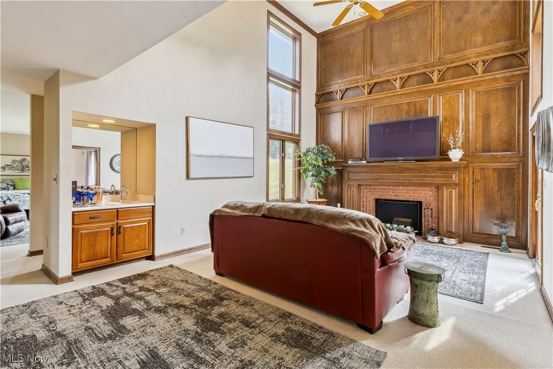 Wet bar and large fireplace in the Great Room