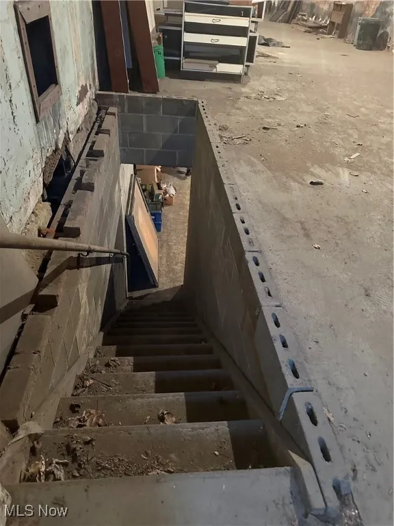 View of entry to basement in front of building