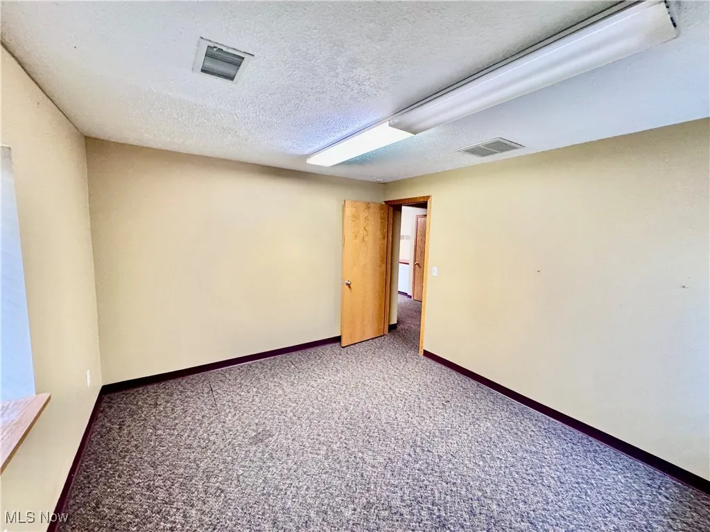 Unfurnished room with carpet floors and a textured ceiling