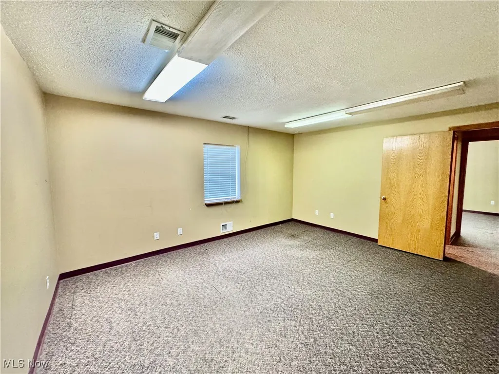 Spare room with carpet floors and a textured ceiling