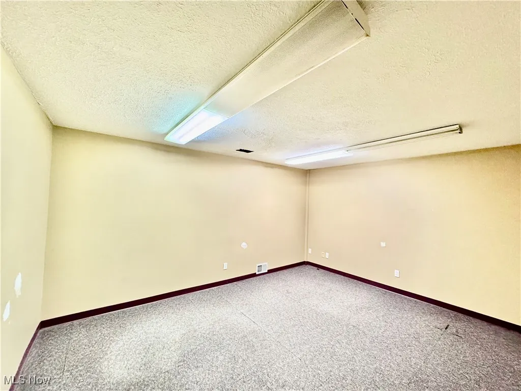 Spare room with carpet and a textured ceiling