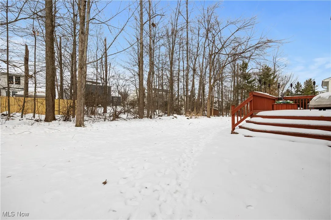View of yard layered in snow