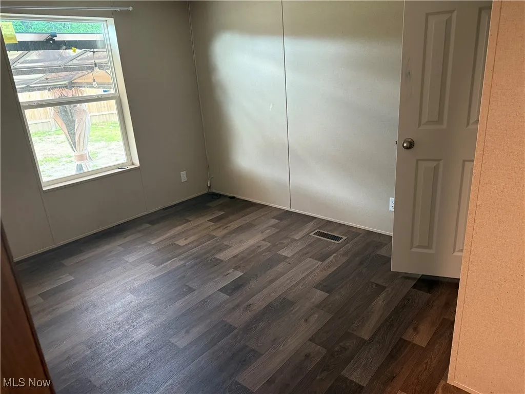 Unfurnished room featuring dark wood-type flooring and plenty of natural light