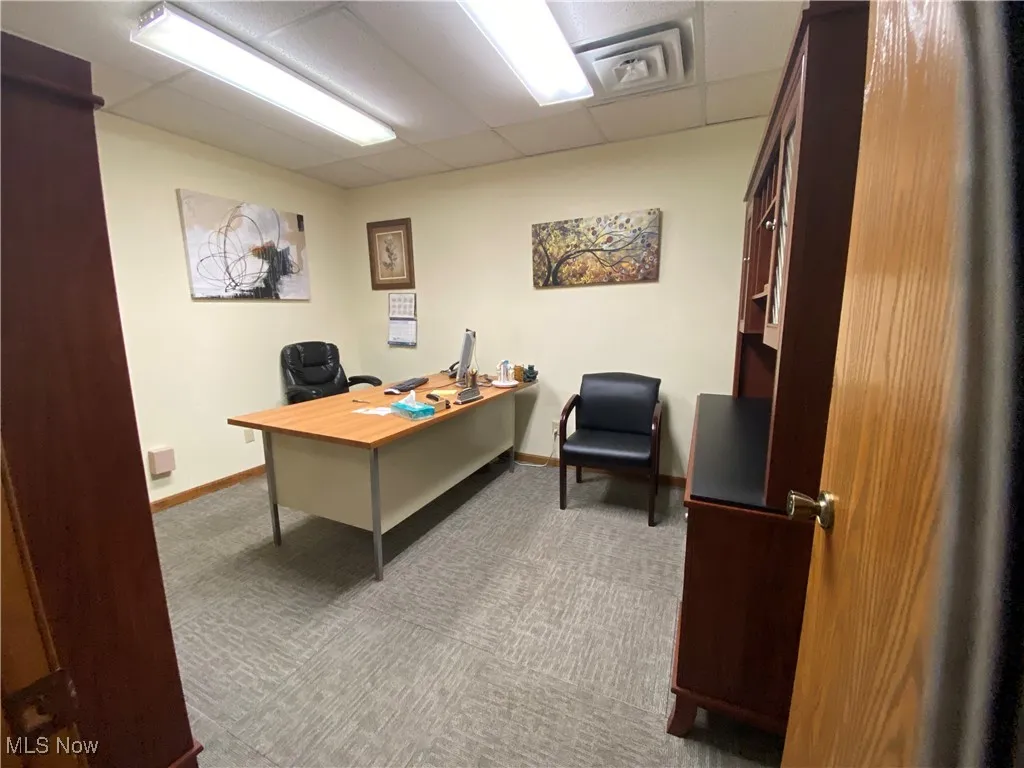 Additional office with carpeted flooring.